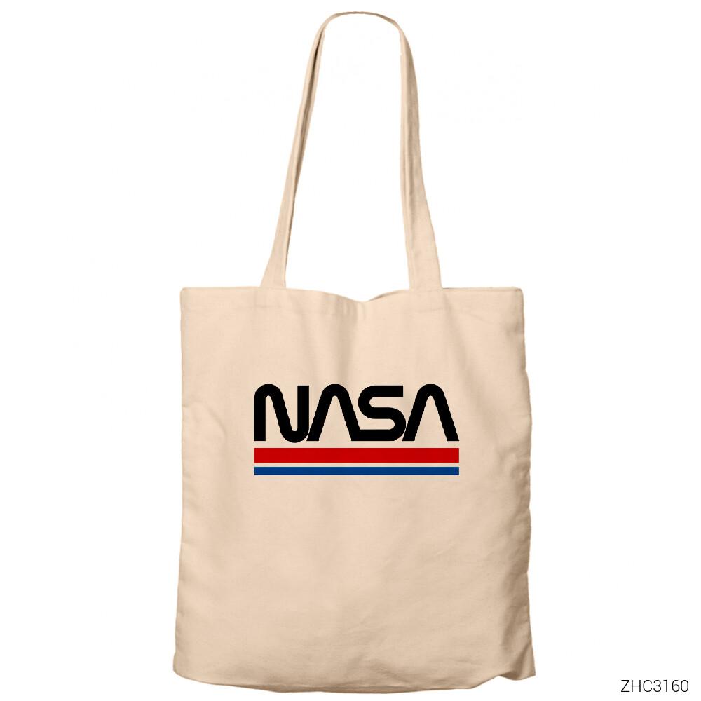 Nasa Red Blue Krem Fermuarlı Bez Çanta Gabardin