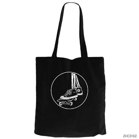 Skater Skull Siyah Fermuarlı Bez Çanta Gabardin