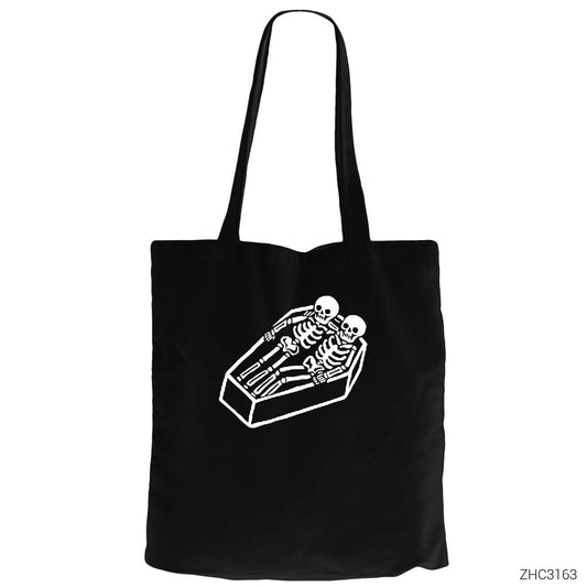 Sonsuza Kadar Beraber Siyah Fermuarlı Bez Çanta Gabardin