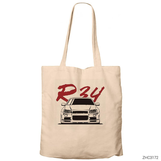 Nissan Skyline R34 Krem Fermuarlı Bez Çanta Gabardin