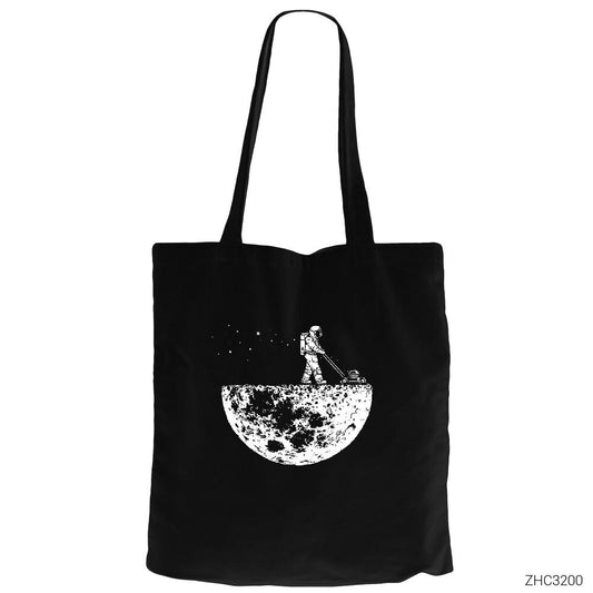 Moon Life Siyah Fermuarlı Bez Çanta Gabardin