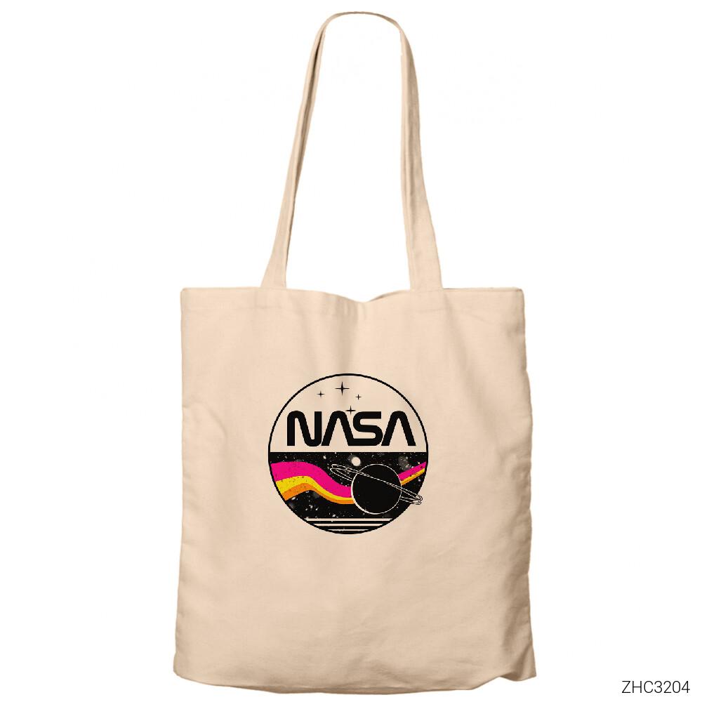 Nasa Retro Krem Fermuarlı Bez Çanta Gabardin