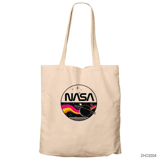 Nasa Retro Krem Fermuarlı Bez Çanta Gabardin
