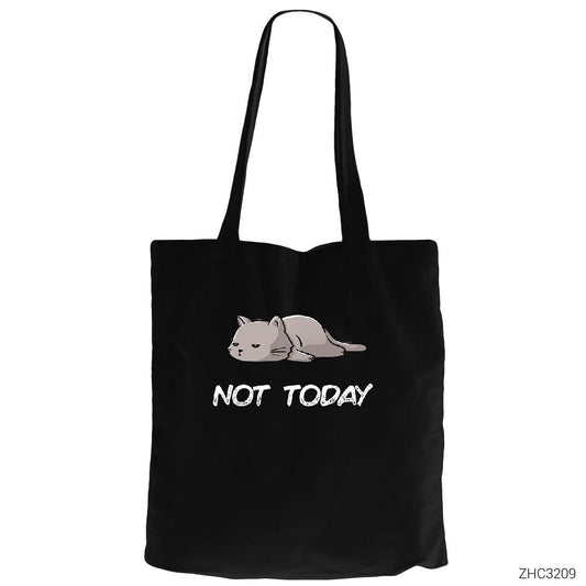 Kedi - Not Today Siyah Fermuarlı Bez Çanta Gabardin
