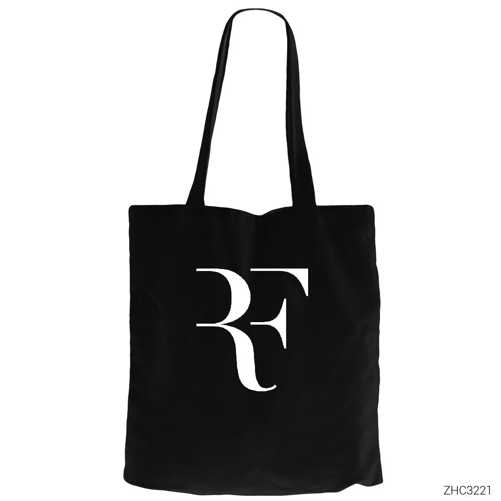 Roger Federer Siyah Fermuarlı Bez Çanta Gabardin