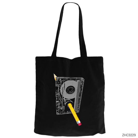 Kaset Siyah Fermuarlı Bez Çanta Gabardin