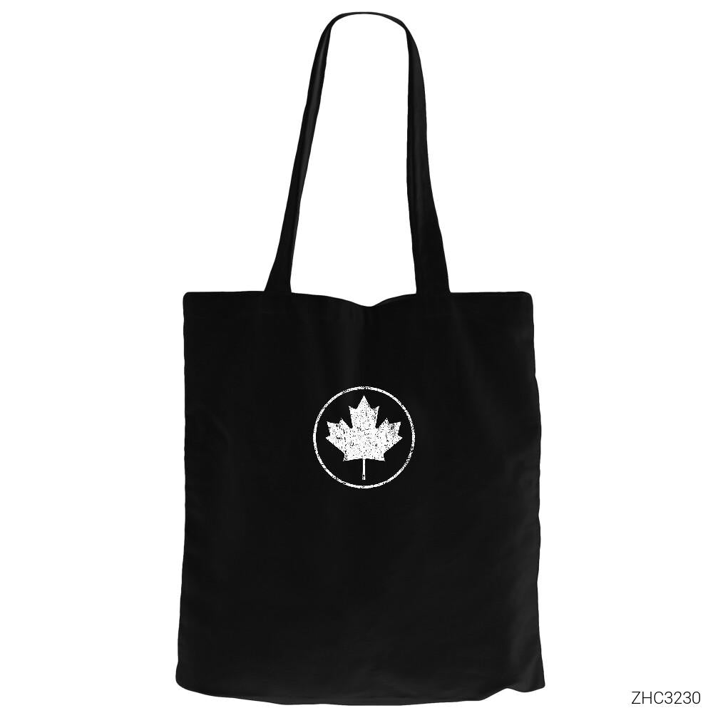 Leaf Plane Siyah Fermuarlı Bez Çanta Gabardin