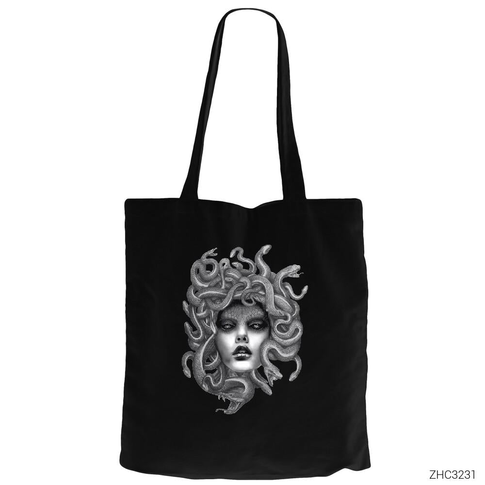 Medusa Siyah Fermuarlı Bez Çanta Gabardin