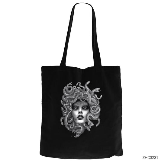 Medusa Siyah Fermuarlı Bez Çanta Gabardin