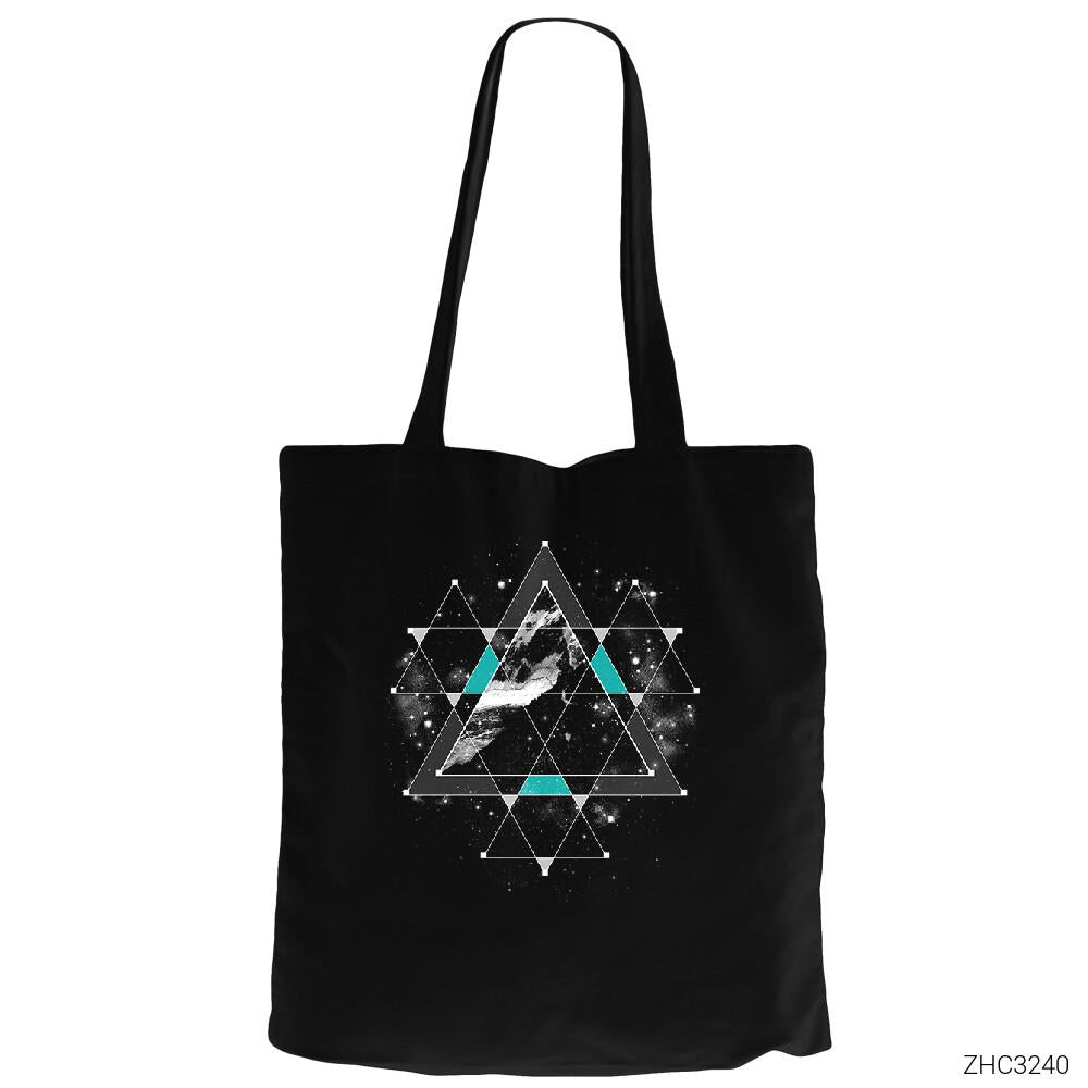 Triangle Space Siyah Fermuarlı Bez Çanta Gabardin