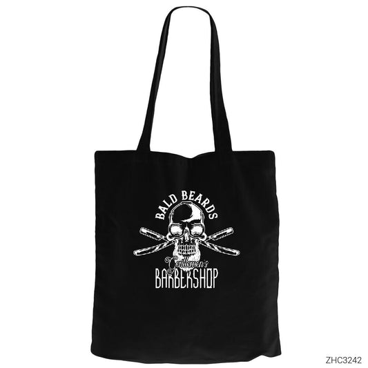 Barbershop Bald Beards Siyah Fermuarlı Bez Çanta Gabardin