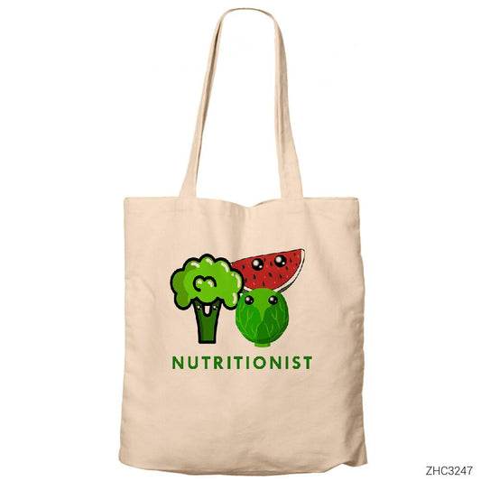 Diyetisyen - Nutritionist Krem Fermuarlı Bez Çanta Gabardin