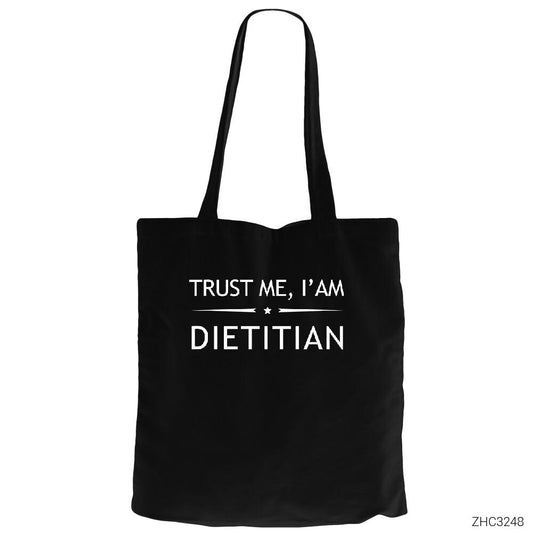 Diyetisyen Trust Me Siyah Fermuarlı Bez Çanta Gabardin