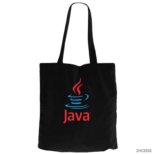 Java Logo Siyah Fermuarlı Bez Çanta Gabardin