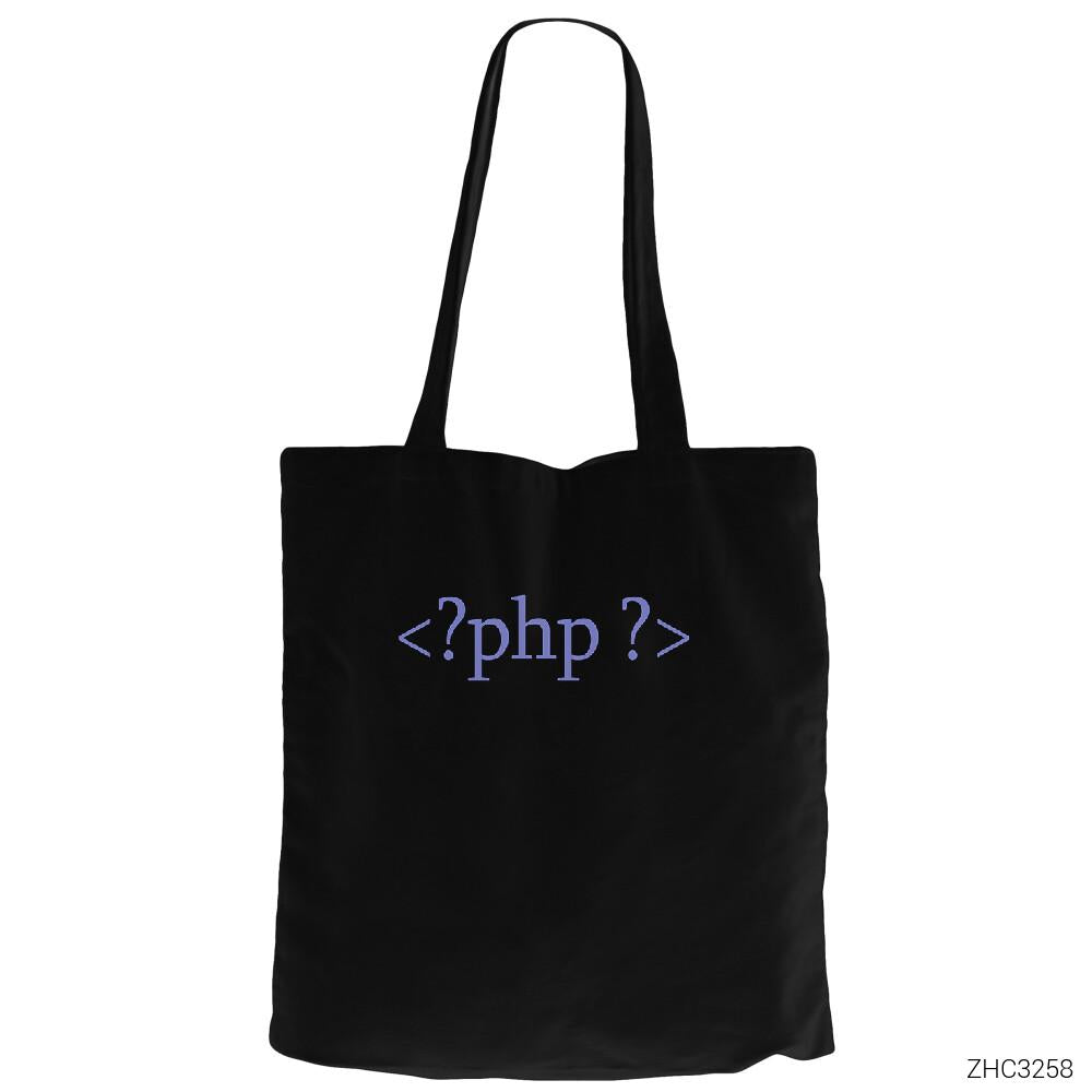 Php Tags Siyah Fermuarlı Bez Çanta Gabardin