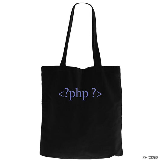 Php Tags Siyah Fermuarlı Bez Çanta Gabardin