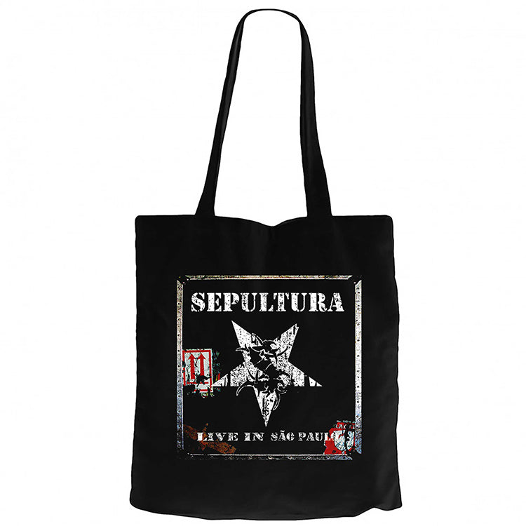 Sepultura Live in Sao Paulo Siyah Fermuarlı Bez Çanta Gabardin
