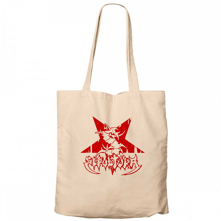 Sepultura Logo Red Krem Fermuarlı Bez Çanta Gabardin