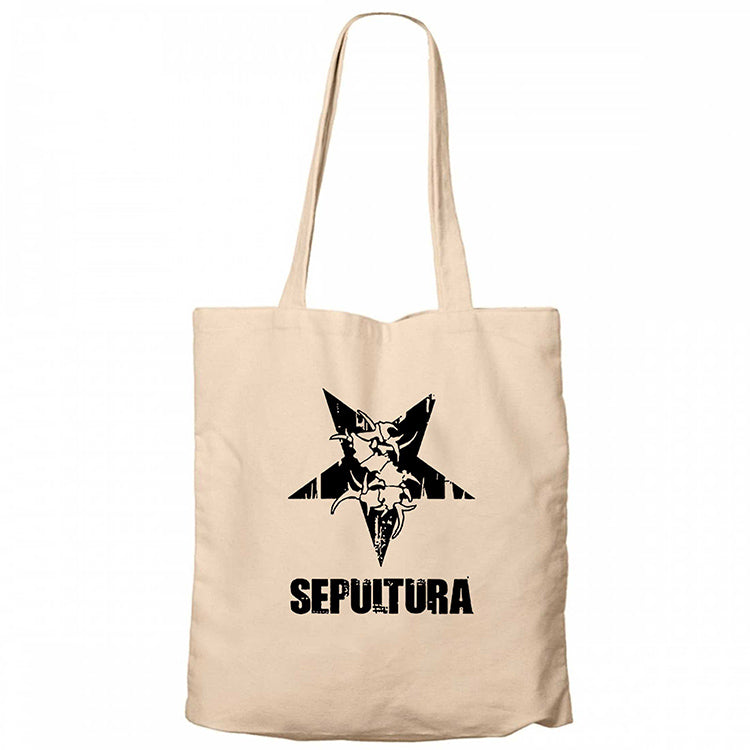 Sepultura Yazı Logo Krem Fermuarlı Bez Çanta Gabardin