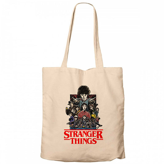 Stranger Things Characters Krem Fermuarlı Bez Çanta Gabardin