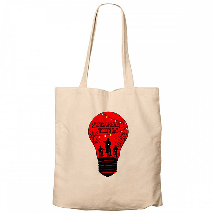 Stranger Things Lamp Krem Fermuarlı Bez Çanta Gabardin