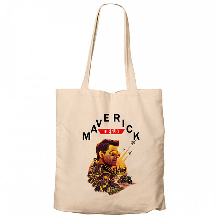 Top Gun Characters Krem Fermuarlı Bez Çanta Gabardin