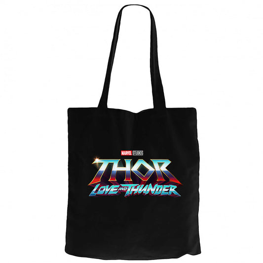 Thor Love And Thunder Logo Blue Siyah Kanvas Bez Çanta