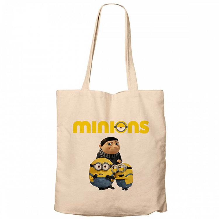 Minions And Gru Krem Fermuarlı Bez Çanta Gabardin