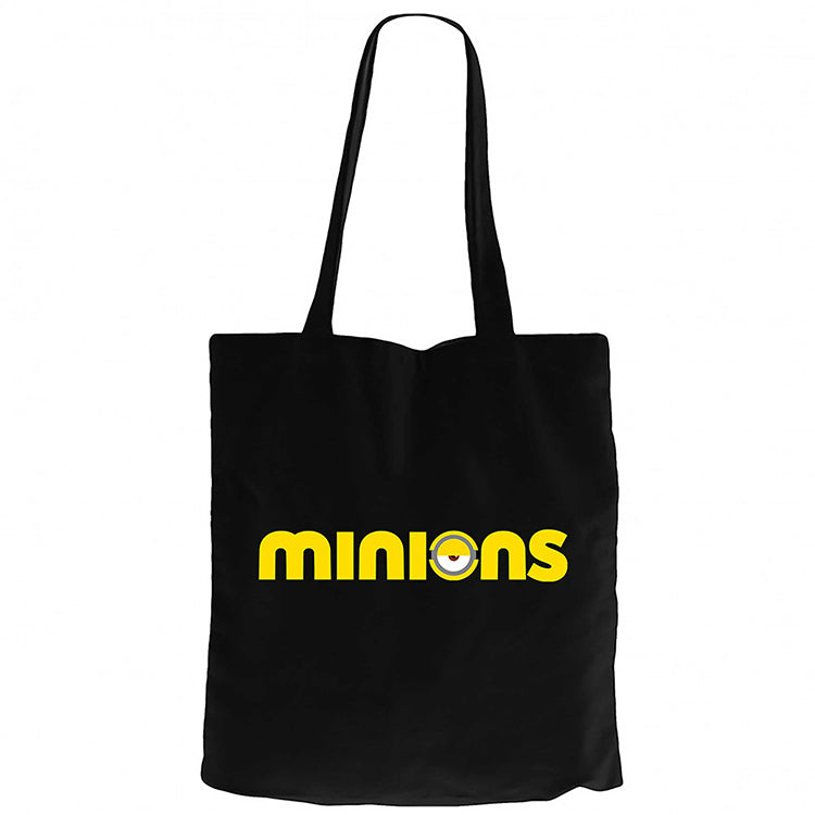 Minions Logo Siyah Fermuarlı Bez Çanta Gabardin
