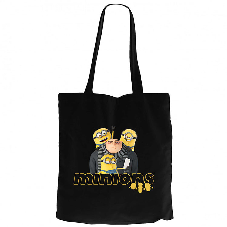 Minions Selfie Siyah Fermuarlı Bez Çanta Gabardin