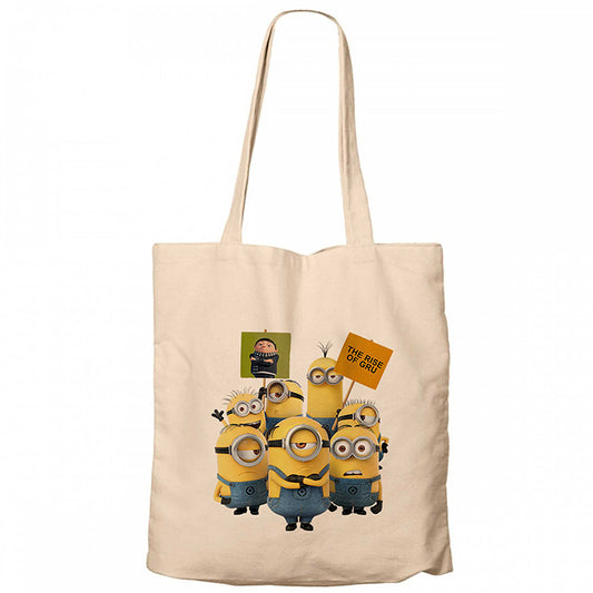 Minions Banner Krem Fermuarlı Bez Çanta Gabardin