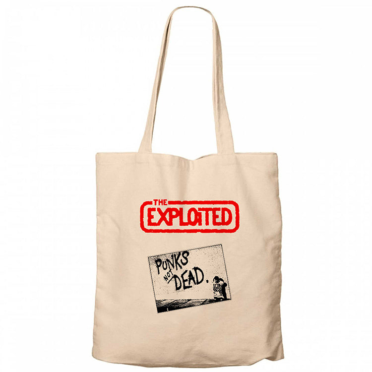 The Exploited Punks Not Dead Krem Fermuarlı Bez Çanta Gabardin