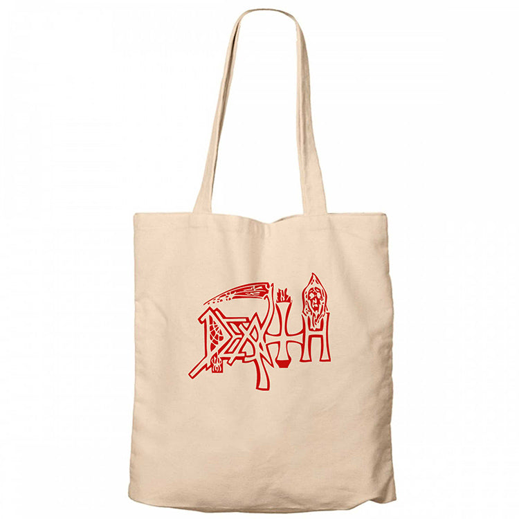 Death Logo Krem Fermuarlı Bez Çanta Gabardin