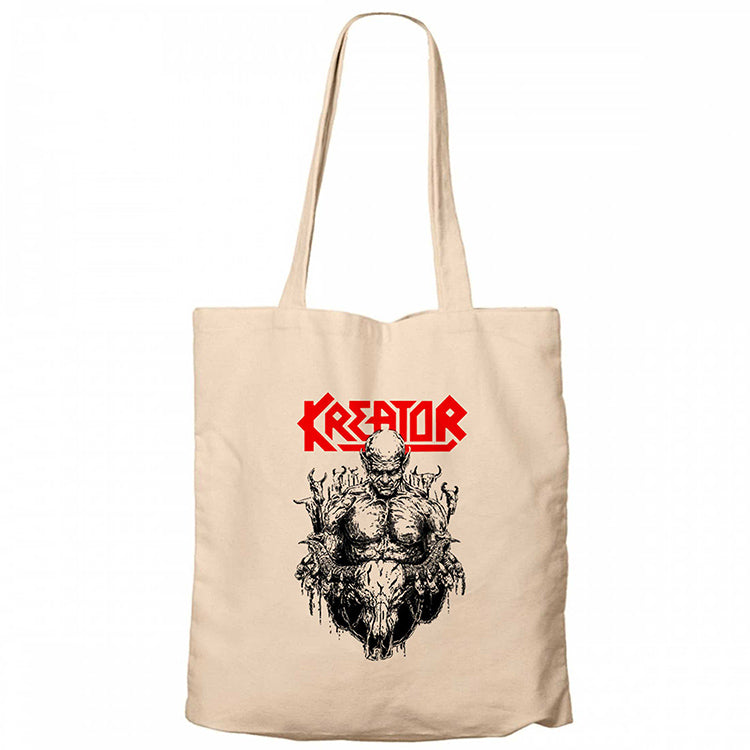 Kreator Devil Inside Krem Fermuarlı Bez Çanta Gabardin
