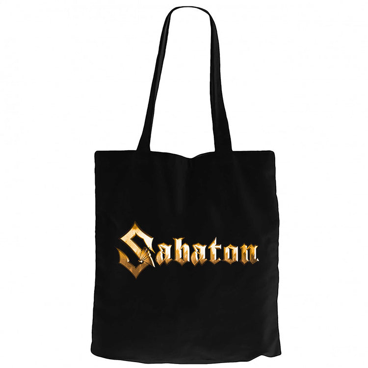 Sabaton Logo Gold Siyah Fermuarlı Bez Çanta Gabardin