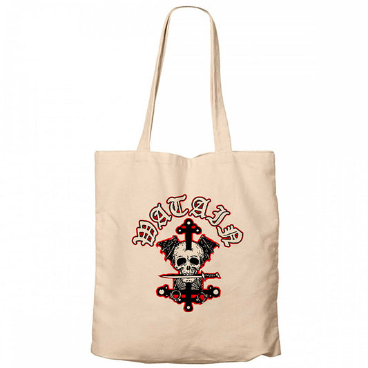 Watain Merch Deaths Head Krem Fermuarlı Bez Çanta Gabardin