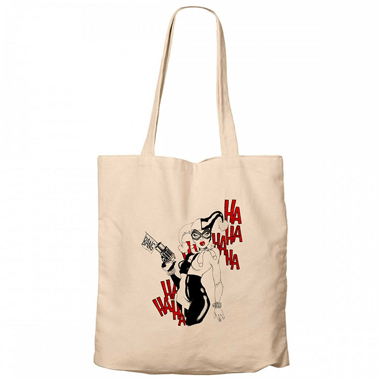 Harley Quinn Bang Krem Fermuarlı Bez Çanta Gabardin