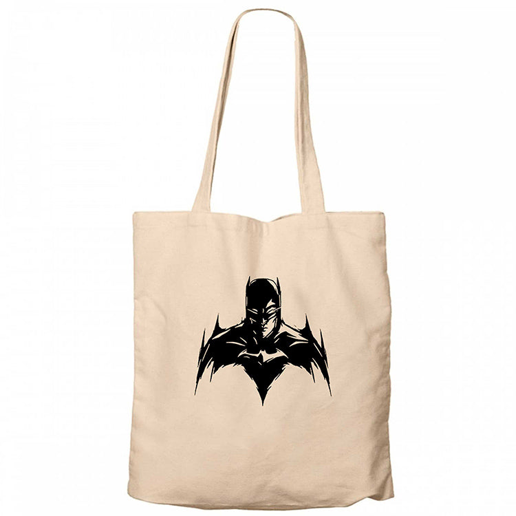 Batman Silluhette Siyah Fermuarlı Bez Çanta Gabardin