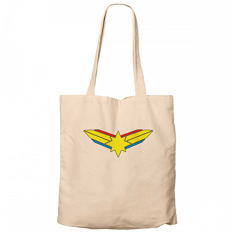 Captain Marvel Logo Krem Fermuarlı Bez Çanta Gabardin