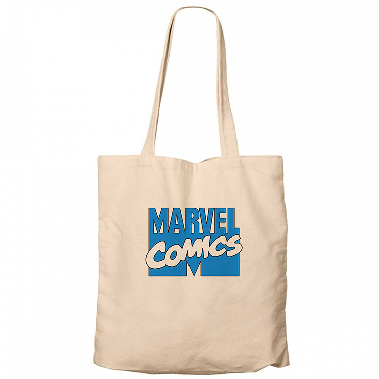 Marvel Comics Blue Logo Krem Fermuarlı Bez Çanta Gabardin