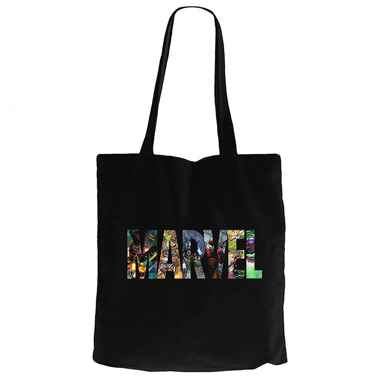 Marvel Heroes in Post Siyah Fermuarlı Bez Çanta Gabardin
