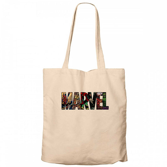 Marvel Heroes in Post 2 Krem Fermuarlı Bez Çanta Gabardin