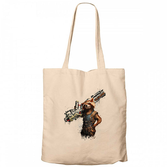 Rocket Raccoon Body Krem Fermuarlı Bez Çanta Gabardin