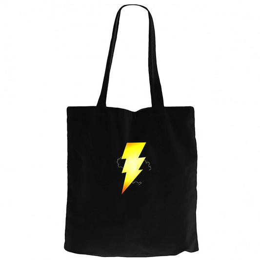 Shazam Logo Siyah Fermuarlı Bez Çanta Gabardin