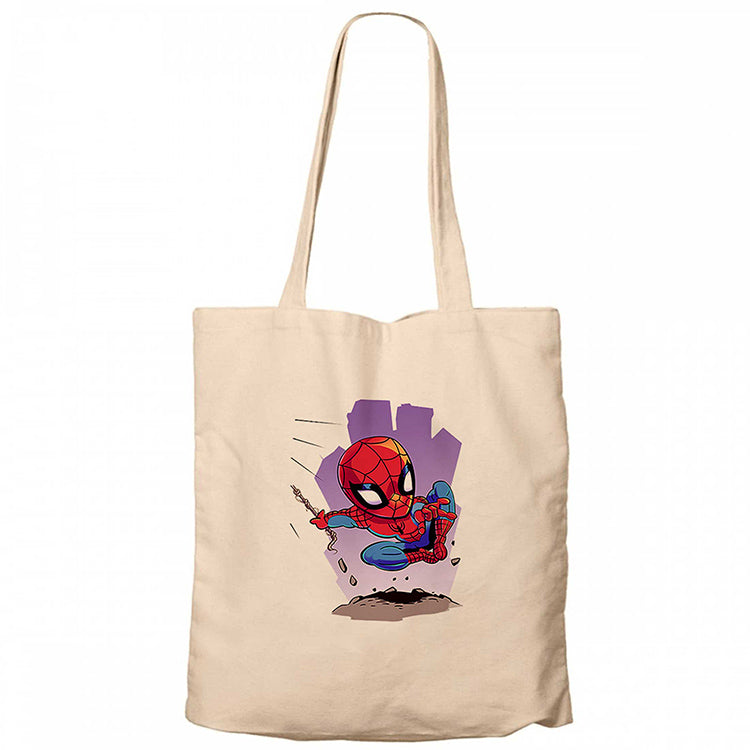 Spiderman Cartoon Krem Fermuarlı Bez Çanta Gabardin