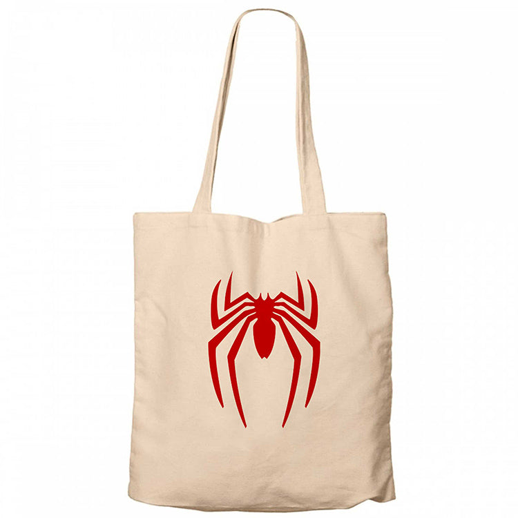 Spiderman Logo Krem Fermuarlı Bez Çanta Gabardin