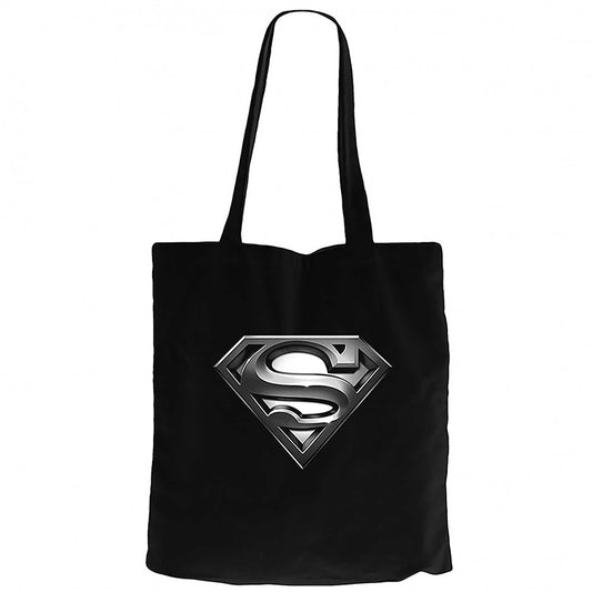 Superman Logo Siyah Fermuarlı Bez Çanta Gabardin