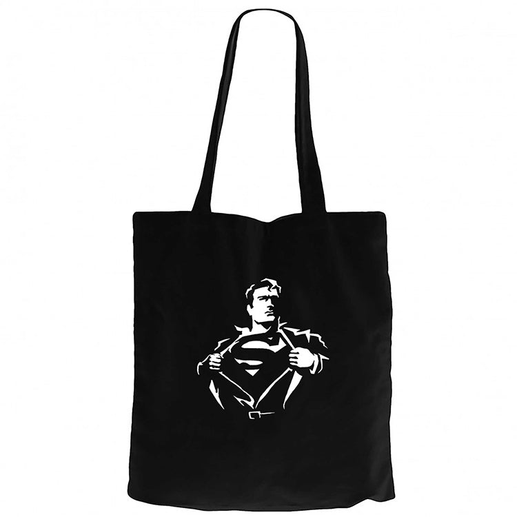 Superman Man Siyah Fermuarlı Bez Çanta Gabardin