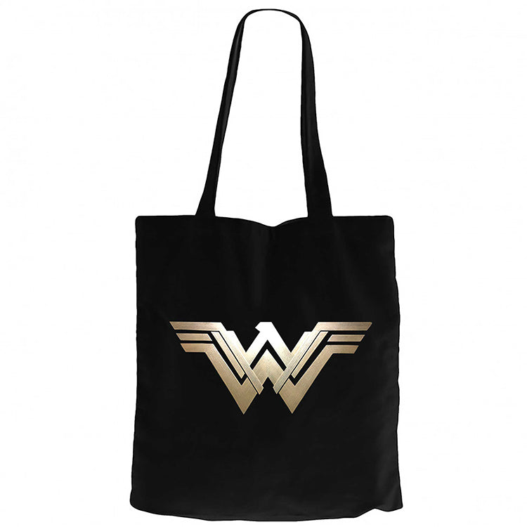 Wonder Woman Metal Logo Siyah Kanvas Bez Çanta