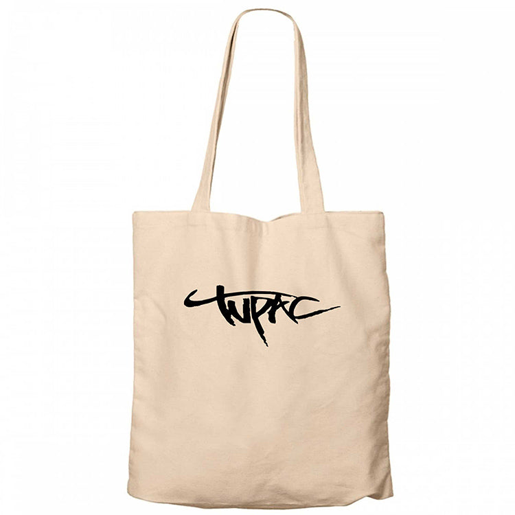 Tupac Logo 2 Krem Fermuarlı Bez Çanta Gabardin